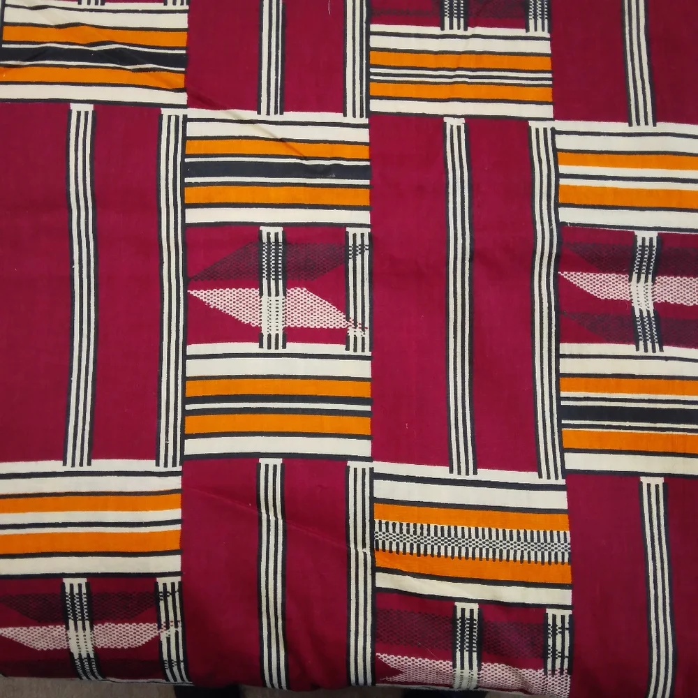 FABRIC Vintage Kente Inspired Printed Cotton Fabric, New And Unwashed, 3 Yards